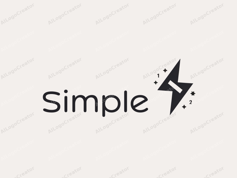 minimalist design features a stylized lightning bolt intertwined with abstract code symbols, combined with a clean background and simple geometric shapes.