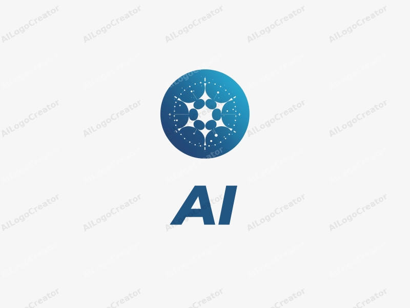 a modern design featuring elements of intelligence and algorithms intertwined with stars and a network motif, combined with a clean blue background.