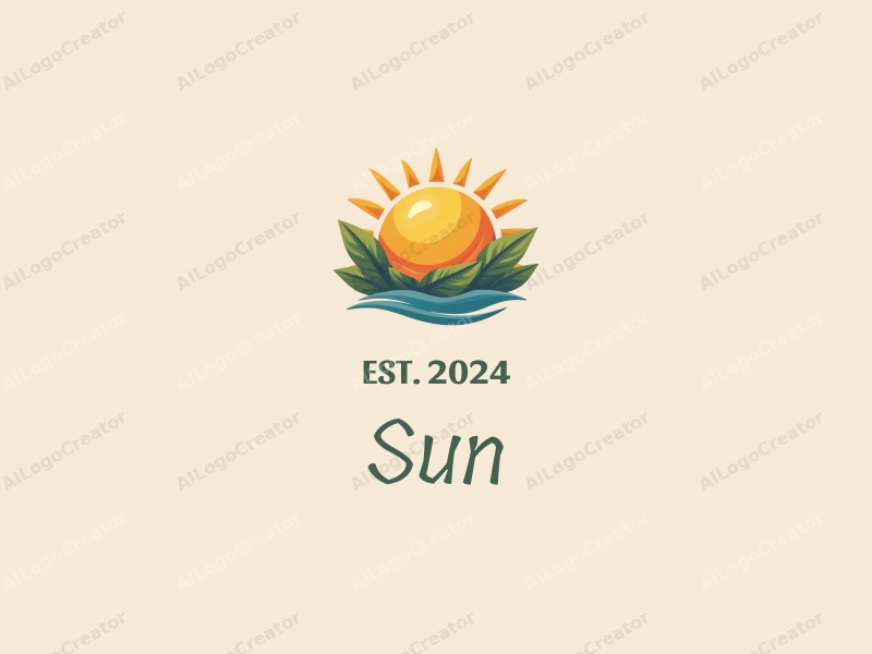 playful design features a stylized sun with rays, vibrant sunlight filtering through playful leaves, combined with a clean background.