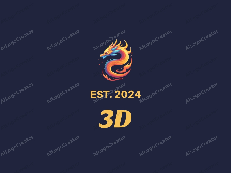 a modern design featuring a 3D dragon intertwined with dynamic flames, showcasing vibrant colors and a clean background, emphasizing movement and energy.