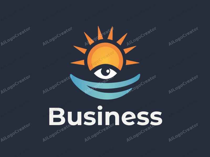 a modern design featuring elements of business and office, incorporating a stylized sun and eye, combined with a clean background.