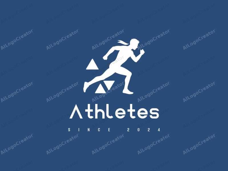 modern design features a dynamic athlete silhouette in action, integrated with triangular shapes representing movement and competition, combined with a clean blue background.