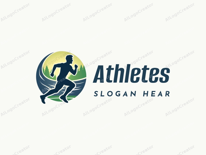 modern design features a dynamic silhouette of a runner in motion, set against a stylized sports field background, emphasizing energy and competition with a clean and simple composition.