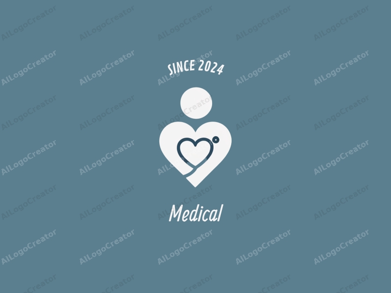 modern design features a stylized hospital silhouette, a doctor figure, a stethoscope intertwined with a heart, combined with a clean background.