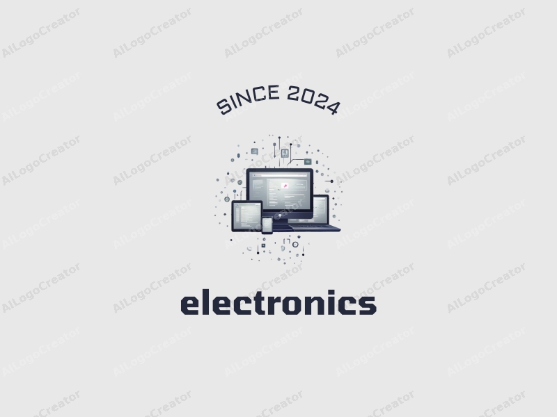 a modern design featuring sleek electronic devices and computers, integrated with abstract representations of data and network connections, utilizing a silver color palette for a clean and futuristic look.