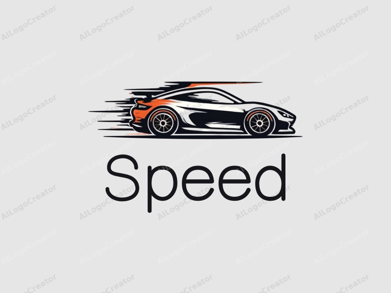 a modern design featuring dynamic lines representing speed, a stylized racing car silhouette, and an abstract engine shape, combined with a clean background.