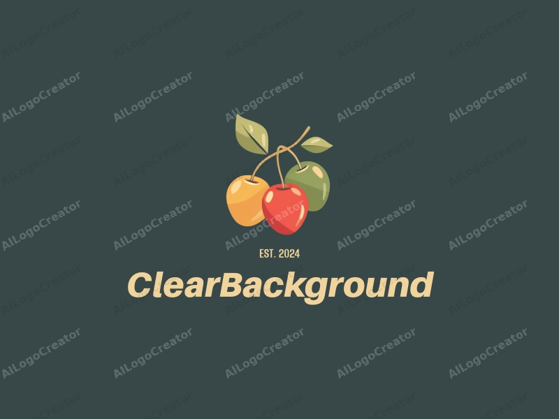 minimalist design features simple fruits and leaves, a stylized branch silhouette, and a transparent design approach combined with a clean background.