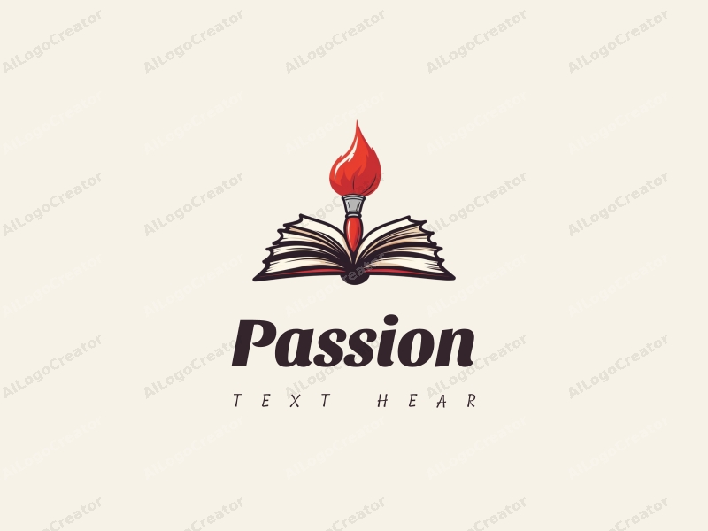 playful design features a vibrant red paintbrush and an open book, symbolizing passion and enthusiasm for art and education, combined with a clean background.