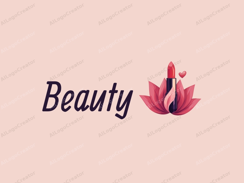 a modern design featuring elegant petals and a stylized lipstick, combined with a clean background and a focus on beauty and makeup elements.