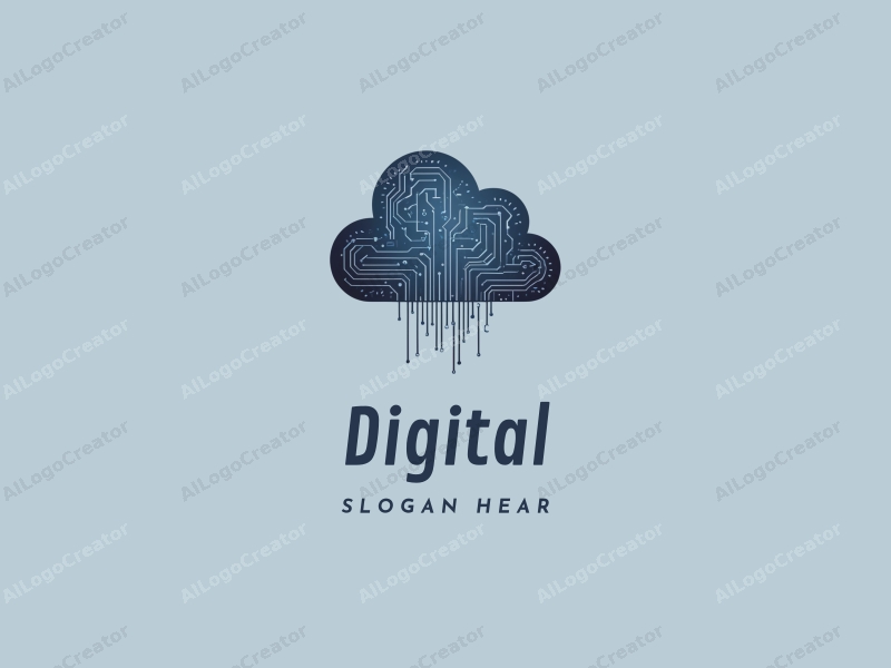 minimalist design features digital elements, a stylized cloud, and circuit patterns combined with a clean background.