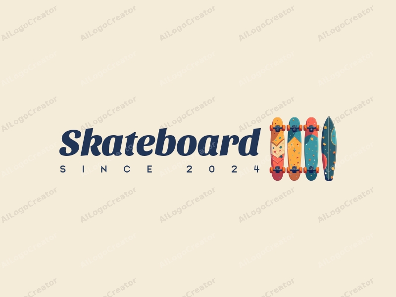 playful design features vibrant skateboards, stylized scooters, and surfboards, combined with a clean background and a fun, energetic composition.