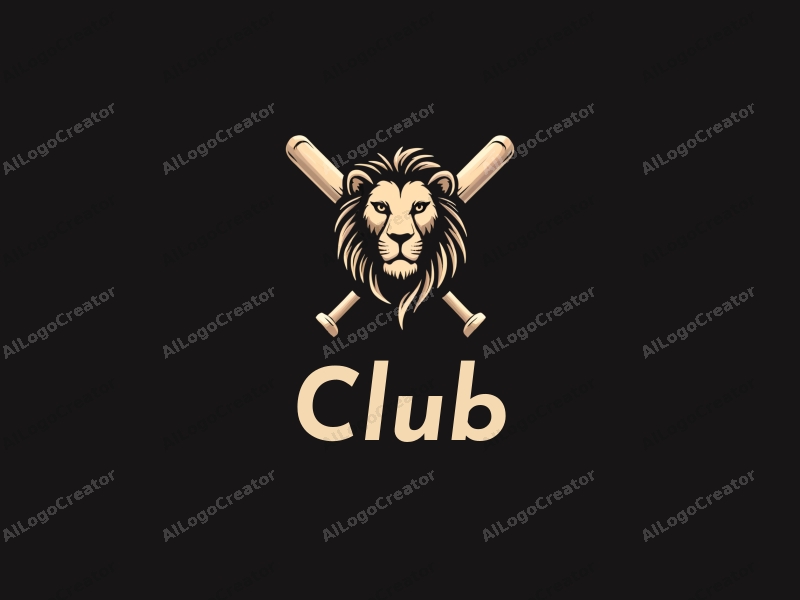 a modern design featuring a stylized lion and a baseball bat, representing a club and social interaction, combined with a clean black background.