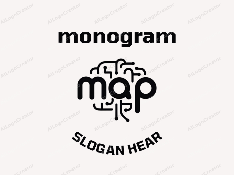 a modern minimalist design featuring stylized letters and a mind map concept, combined with a clean black background.