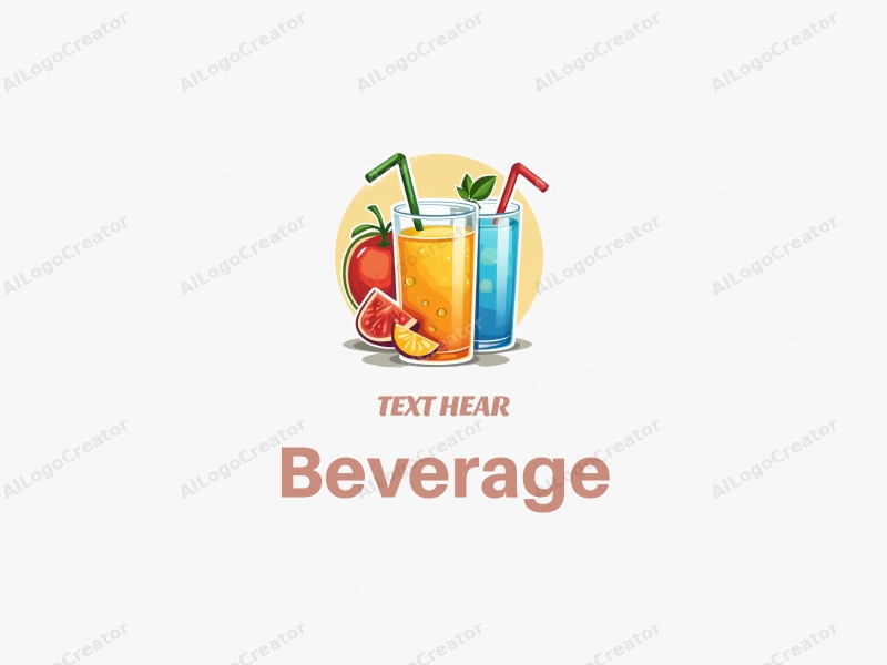 a modern design featuring vibrant juice and sparkling water elements, incorporating a playful and colorful approach combined with a clean background.