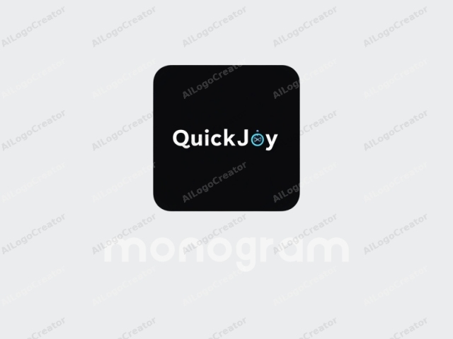 การออกแบบขั้นต่ำมีลักษณะตัวอักษรที่กำหนดสัญลักษณ์ว่า 'QuickJoy' รวมกับองค์ประกอบเกมและอินเทอร์เฟซเบราว์เซอร์ที่ทันสมัย รวมกับพื้นหลังสีดำที่สะอาดตา