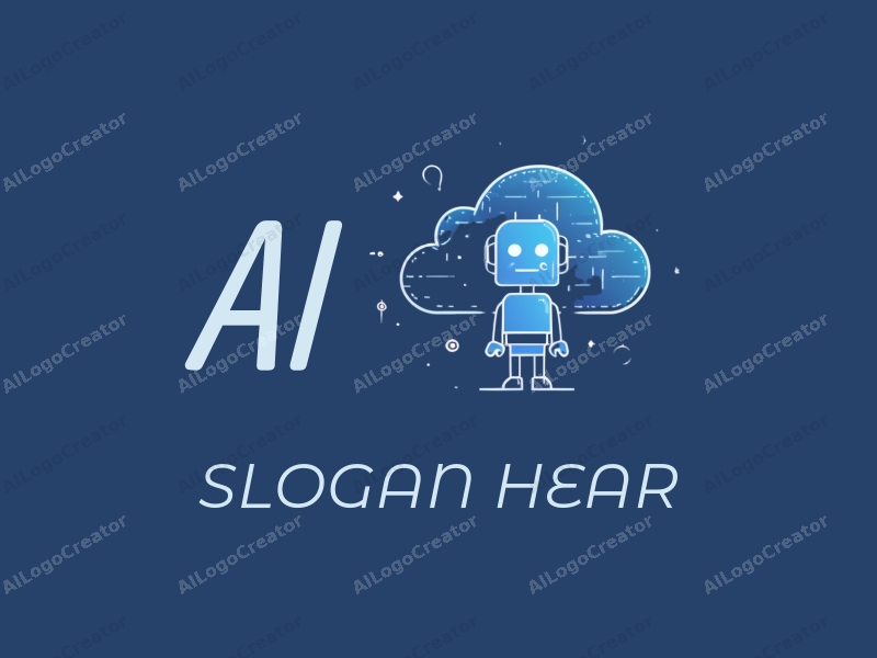 a modern design featuring a stylized robot, abstract data cloud, and algorithmic patterns, combined with a clean blue background.