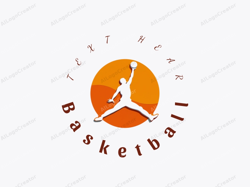 playful design features a dynamic silhouette of a jumping athlete with a basketball, incorporating bold orange tones and a clean background for a vibrant and energetic feel.