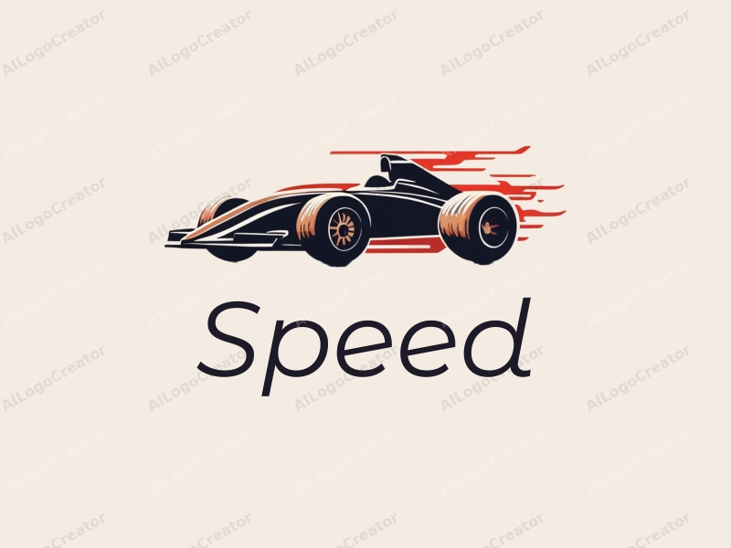 modern design features dynamic lines representing speed, a stylized engine silhouette, and a racetrack element combined with a clean background.