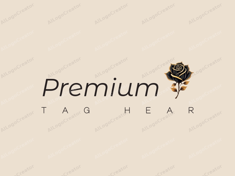 a modern design featuring a golden rose intertwined with a black gemstone, emphasizing luxury and high quality, set against a clean background.