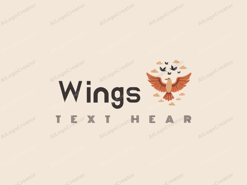 playful design features stylized wings, flying birds, and fluffy clouds combined with a clean background.