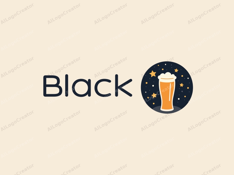 minimalist design features a stylized beer glass, scattered stars, and a night sky background combined with a clean and simple layout.