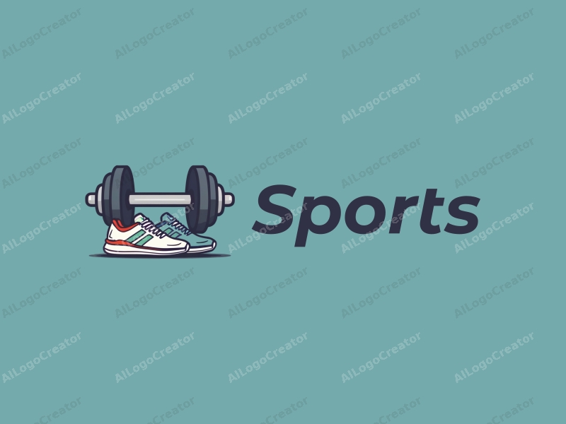 a modern design featuring a stylized dumbbell and running shoes, combined with a clean background and a harmonious layout.