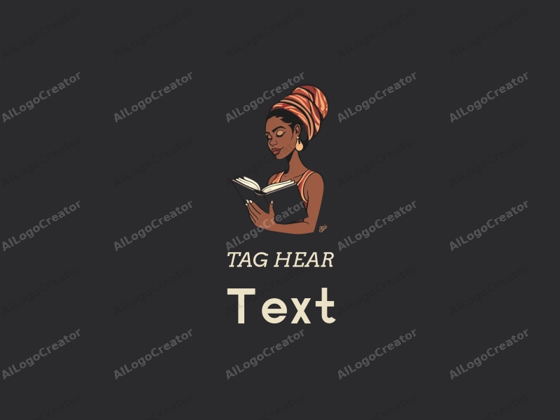 modern design features elegant typography, a stylized African woman reading a book, combined with a clean black background.