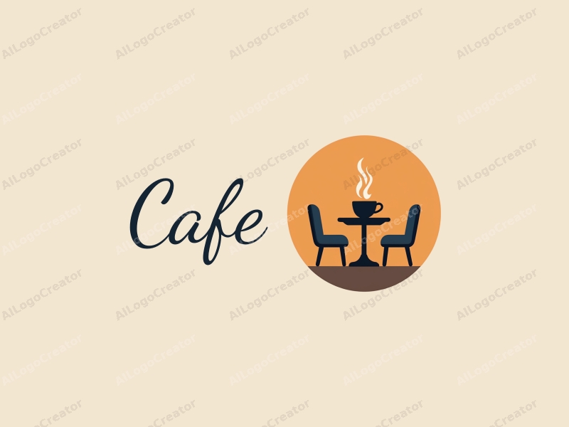 vintage design features a stylized coffee cup, retro table, and chairs, combined with a clean background.