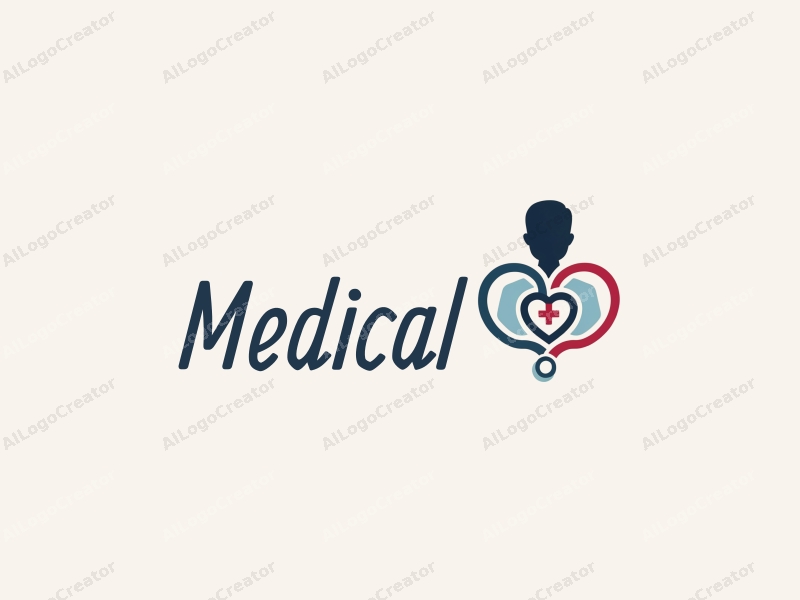 modern design features a stylized hospital silhouette, a doctor figure, a stethoscope intertwined with a heart, combined with a clean background.