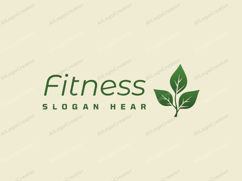 modern design features a stylized dumbbell intertwined with a leaf, emphasizing health and fitness, combined with a clean background.