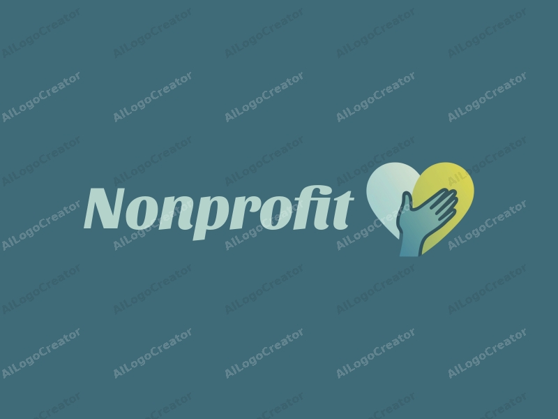 modern design features a stylized heart and hand symbolizing charity and volunteer work, combined with a clean background in blue and green tones.