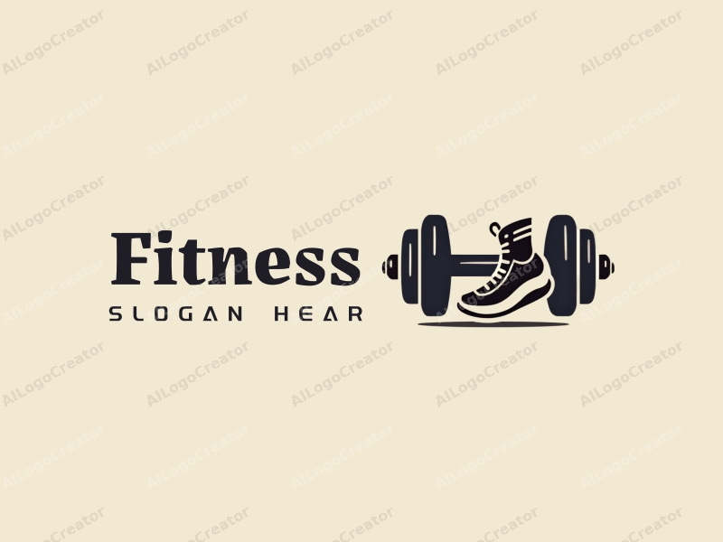 modern design features a stylized dumbbell and running shoes, combined with a clean background and a minimalist approach.