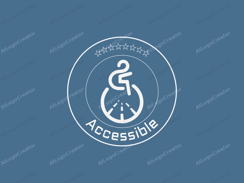 a modern minimalist design featuring an accessibility pathway and a disability symbol, integrated with blockchain and internet elements, combined with a clean background.