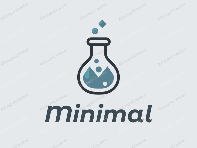 minimalist design features a stylized laboratory flask, geometric shapes representing technology, and a tag style approach combined with a clean background.