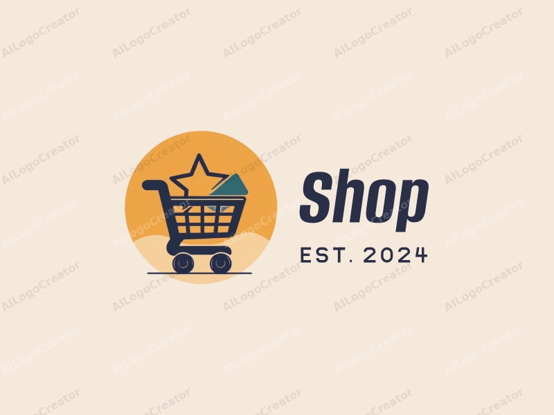 modern design features a stylized shop silhouette, a shopping cart, and a star, combined with a clean background.