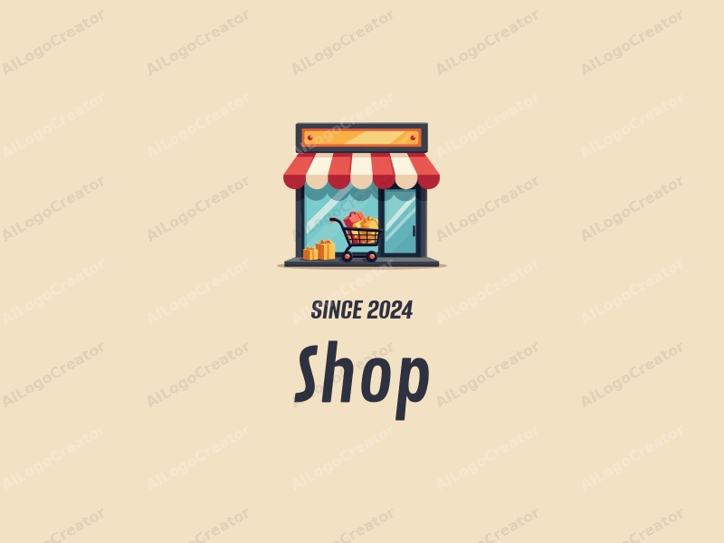 modern design features a stylized shop front, a shopping cart filled with products, combined with a clean background and a harmonious layout.