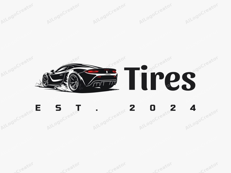 a modern design featuring a stylized tire and car silhouette, emphasizing speed with dynamic lines and a clean background.