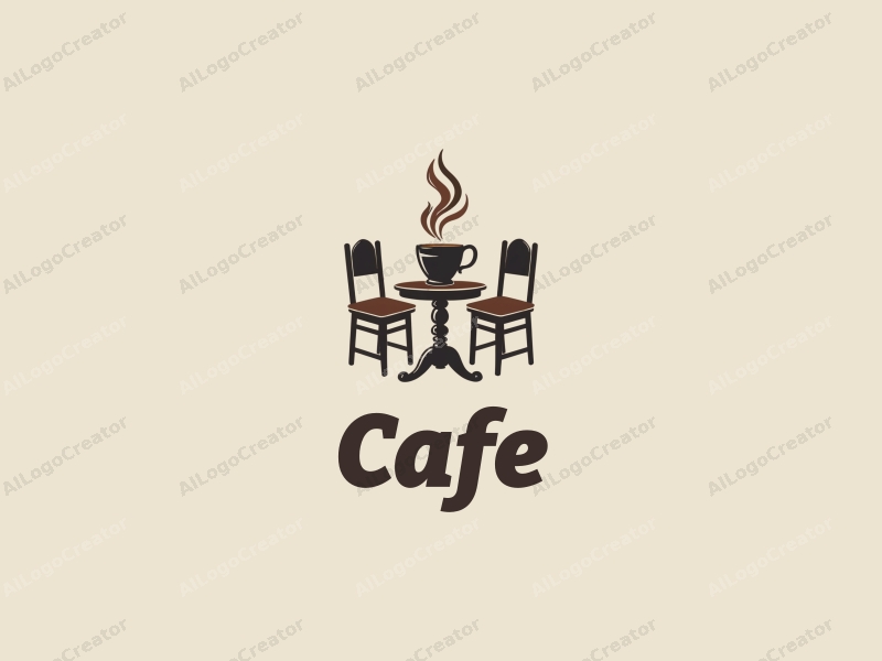 vintage design features a stylized coffee cup, antique table, and chairs, combined with a clean background.