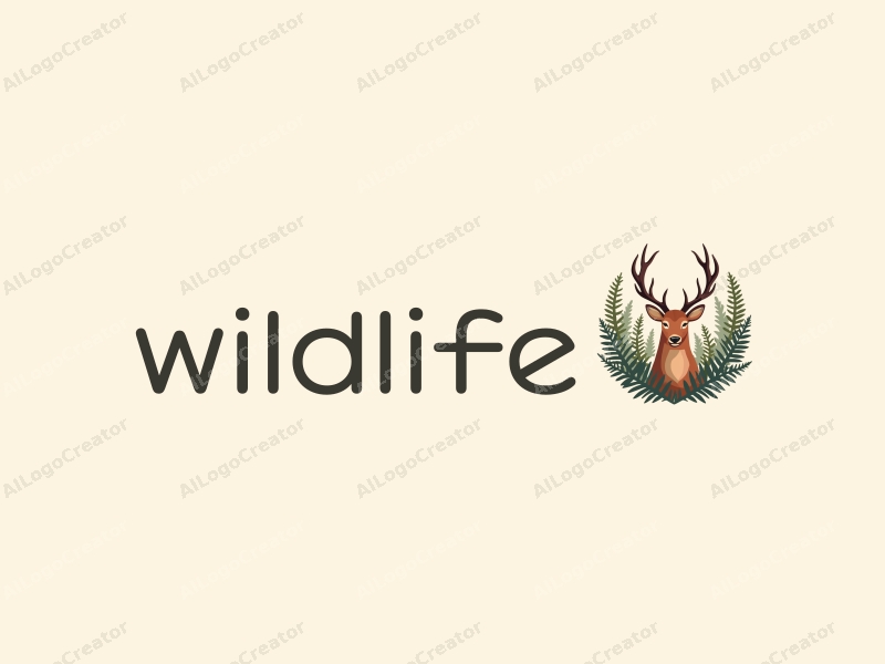 playful design features a stylized deer surrounded by ferns and natural landscapes, incorporating a harmonious blend of wildlife and nature elements with a clean background.