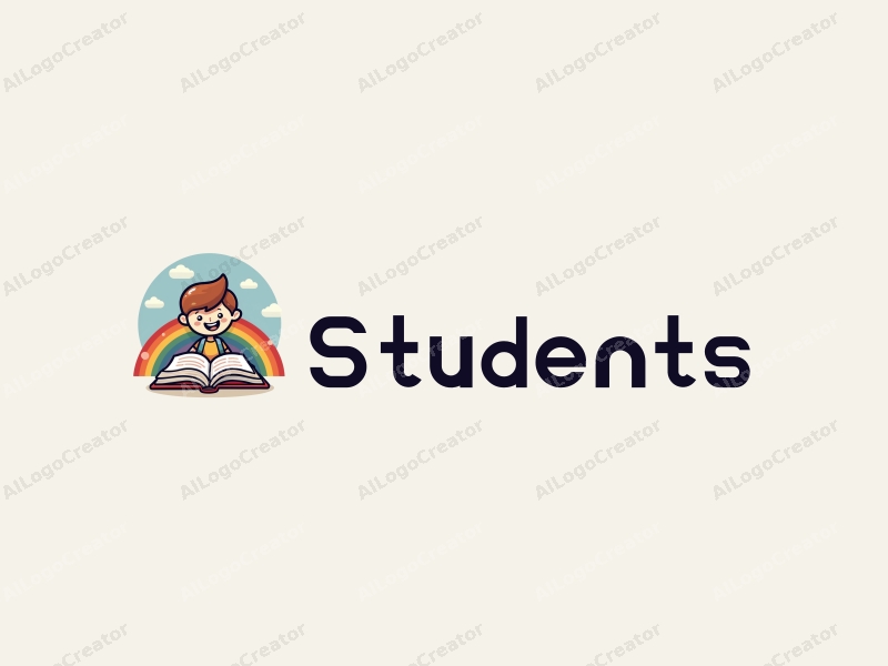 playful design features a cheerful student character, a stylized school building, an open book, and a vibrant rainbow, combined with a clean background.