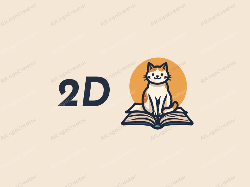 a modern design featuring a stylized cat sitting on an open book, with clean lines and a minimalist approach combined with a simple background.