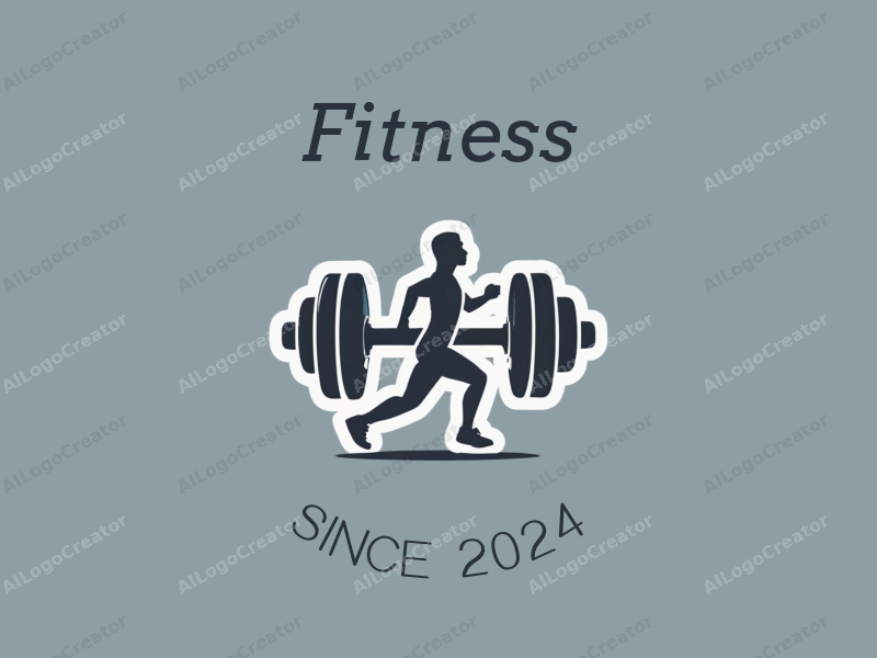 a modern design featuring a stylized dumbbell and a dynamic running figure, combined with a clean background and a harmonious layout.