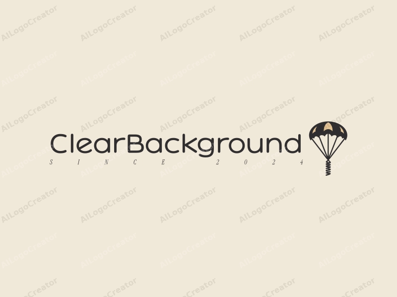 minimalist design features a clear background, a stylized parachute and spring, combined with a transparent color palette for a clean and modern look.