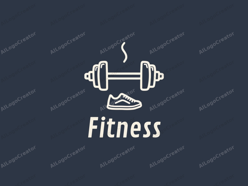 modern design features a stylized dumbbell and running shoes, combined with a clean background and a minimalist approach.