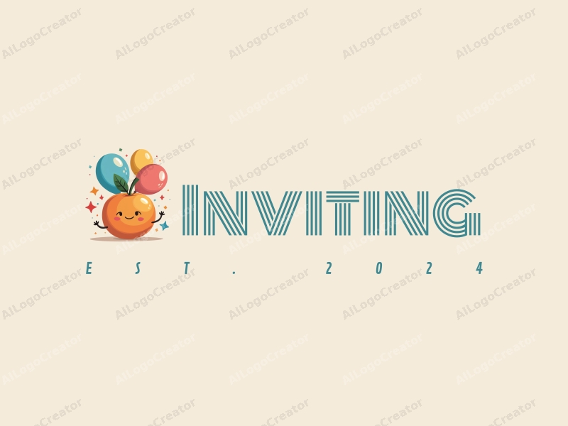 playful design features a stylized orange and colorful balloons, combined with elements of invitation and welcome, set against a clean background.