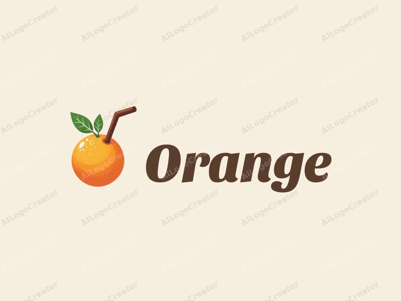 playful design features a stylized orange with a straw, vibrant orange color, and a clean background, emphasizing freshness and fun.