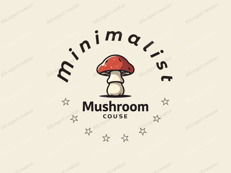 minimalist design features a stylized mushroom with clean lines, accompanied by simple text elements, utilizing a tag style approach combined with a white background.