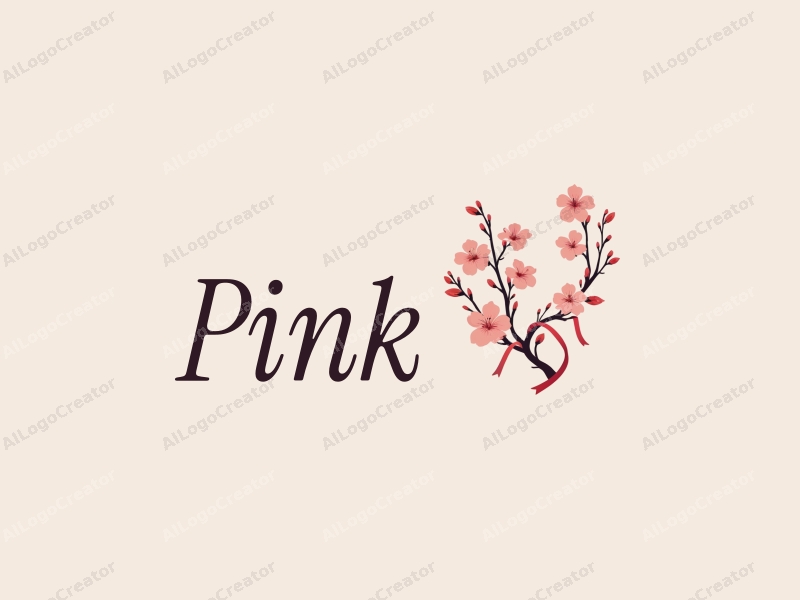 minimalist design features delicate cherry blossoms intertwined with elegant ribbons, creating a harmonious and clean composition against a soft background.