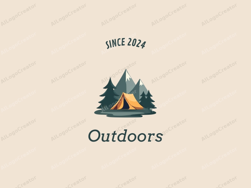 modern design features a stylized camping tent and mountain peak, combined with a clean background and a harmonious composition.