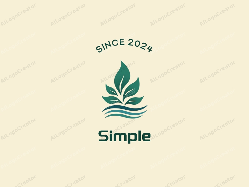 minimalist design features simple leaf shapes and flowing water waves, combined with a clean background and a modern aesthetic.